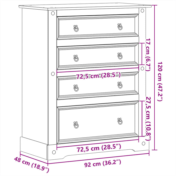 Ladekast Corona 92X48X120 Cm Massief Grenenhout