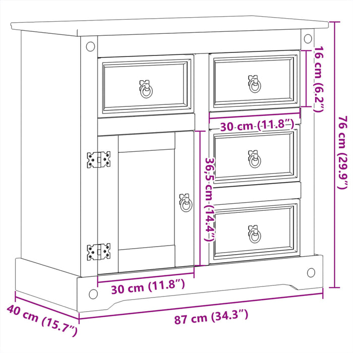 Dressoir Corona 87X40X76 Cm Massief Grenenhout