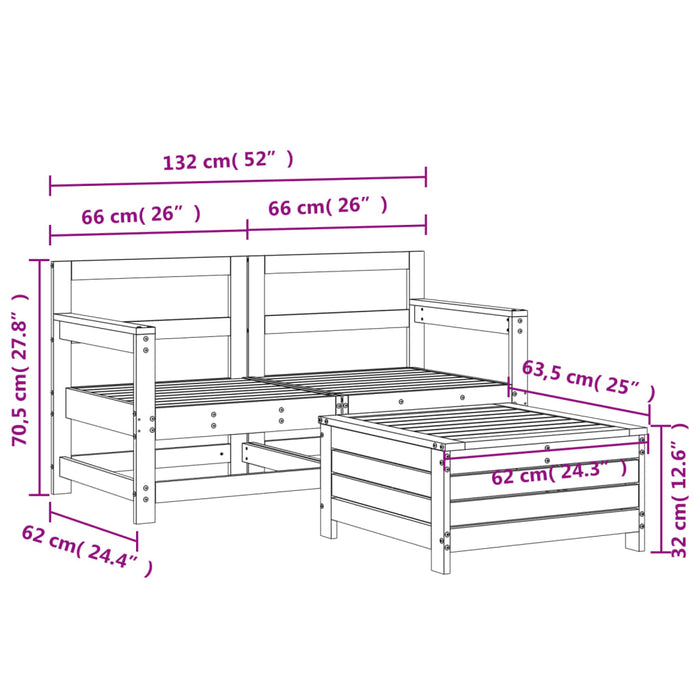 3-Delige Loungeset Massief Douglas Vurenhout