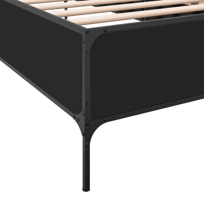 Bedframe Bewerkt Hout En Metaal Zwart