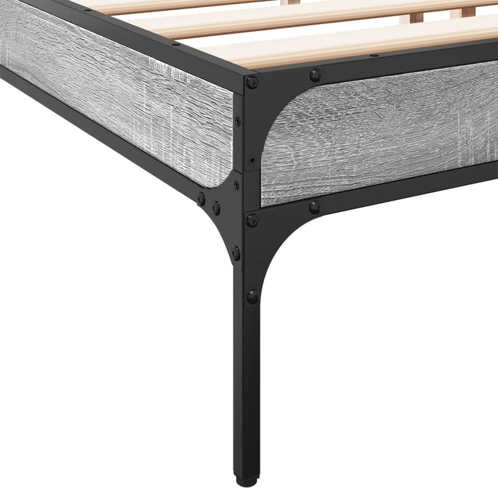 Bedframe Bewerkt Hout Metaal Eiken Grijs Sonoma