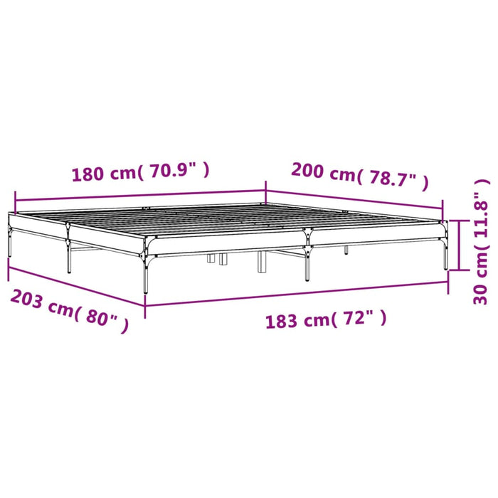 Bedframe Bewerkt Hout Metaal Eiken Grijs Sonoma