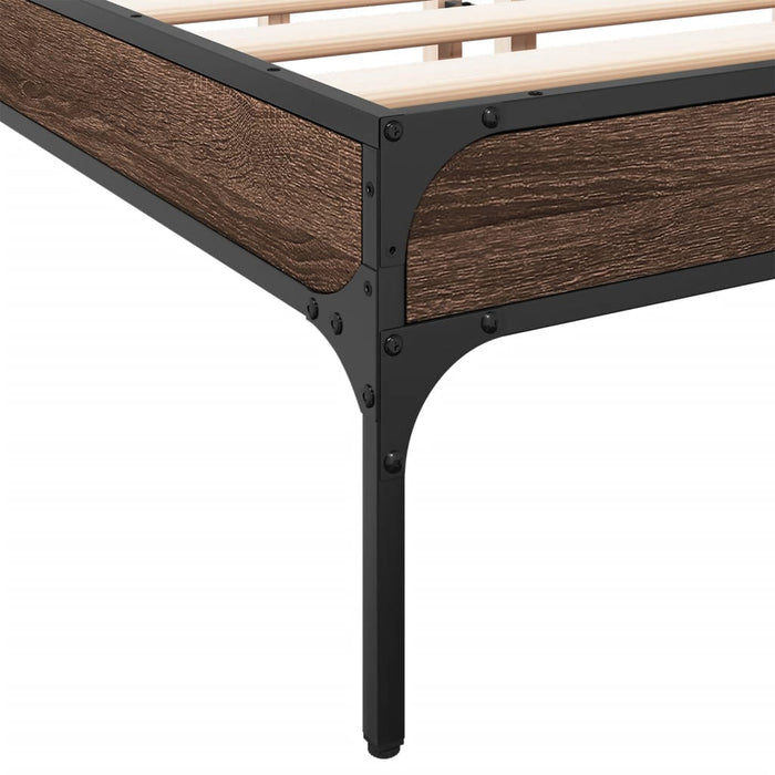 Bedframe Bewerkt Hout Metaal Bruin Eikenkleur