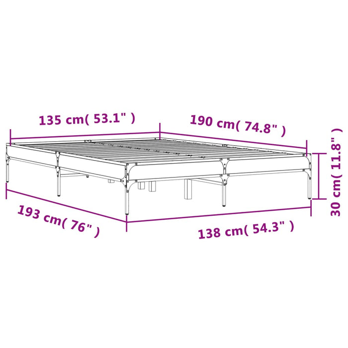 Bedframe Bewerkt Hout Metaal Bruin Eikenkleur