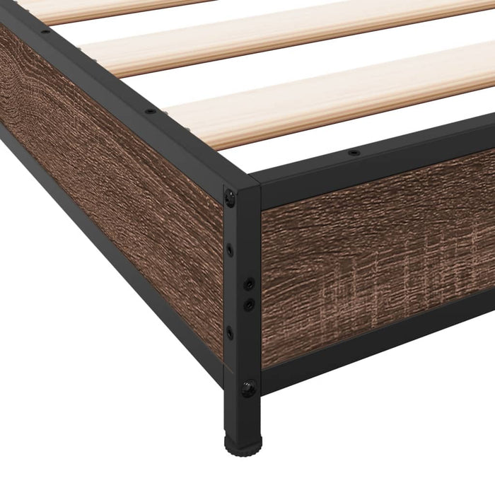 Bedframe Bewerkt Hout Metaal Bruin Eikenkleur