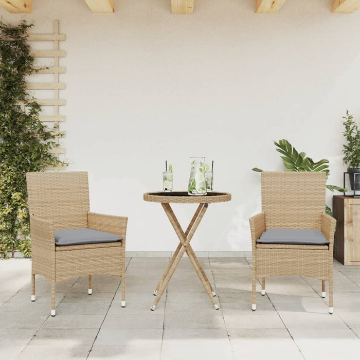 3-Delige Bistroset Met Kussens Poly Rattan En Acaciahout