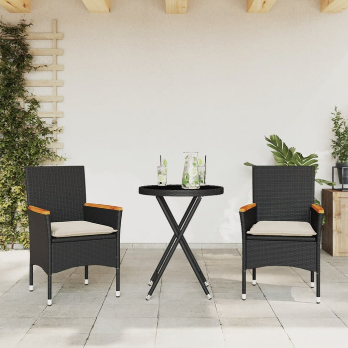 3-Delige Bistroset Met Kussens Poly Rattan En Acaciahout