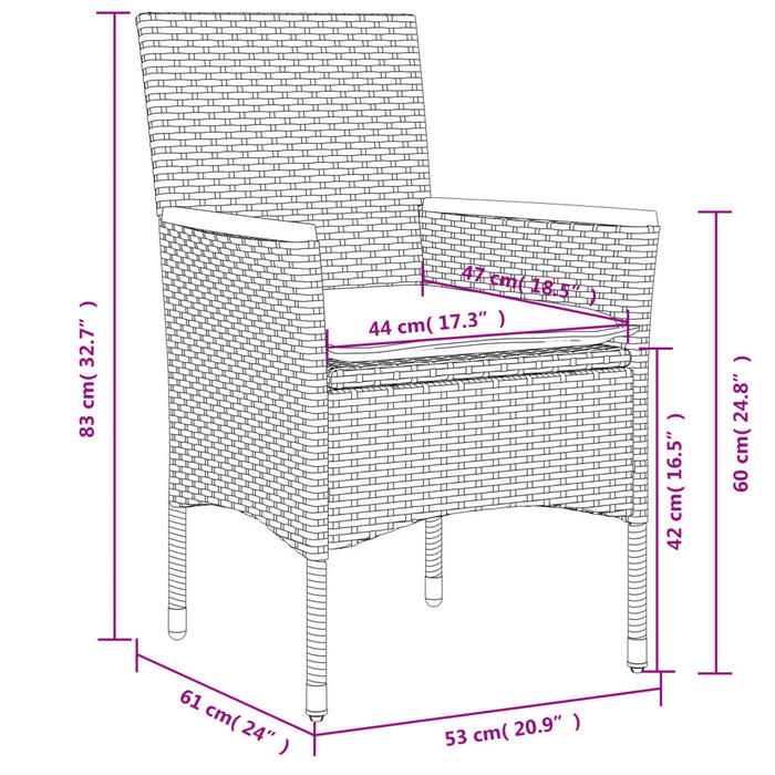 3-Delige Bistroset Met Kussens Poly Rattan En Acaciahout