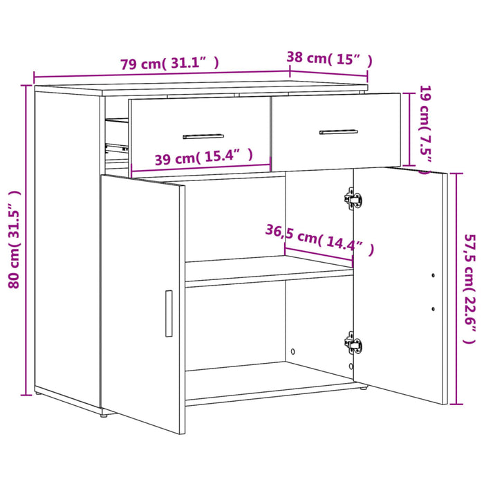 Dressoirs 2 St 79X38X80 Cm Bewerkt Hout