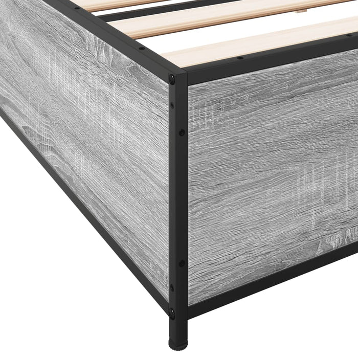 Bedframe Bewerkt Hout Metaal Eiken Grijs Sonoma