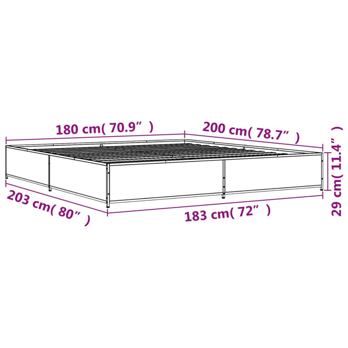 Bedframe Bewerkt Hout Metaal Eiken Grijs Sonoma