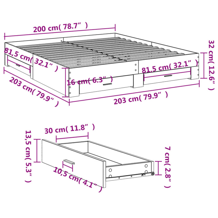 Bedframe Met Lades Bewerkt Hout 200X200 Cm