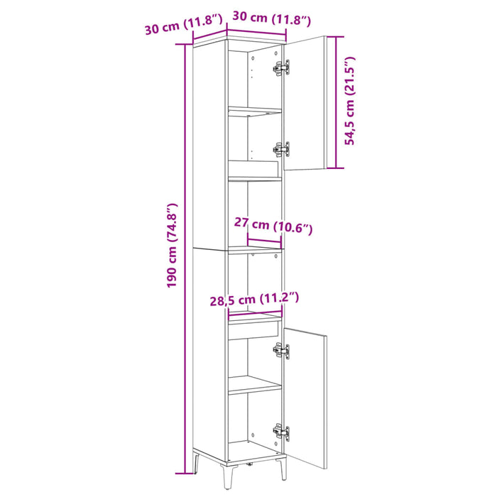 Badkamerkast 30X30X190 Cm Bewerkt Hout Sonoma Eikenkleurig