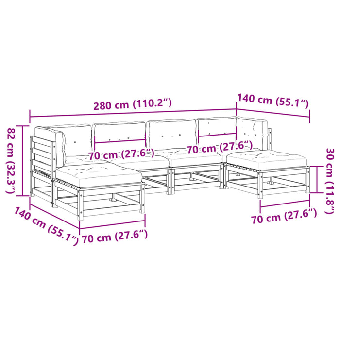 6-Delige Loungeset Met Kussens Massief Douglas Vurenhout