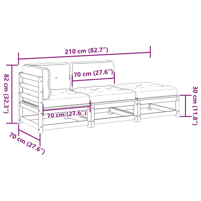 3-Delige Loungeset Met Kussens Massief Douglas Vurenhout