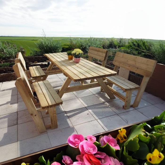 Family Picknicktafel met 4 rugleuningen (KING)