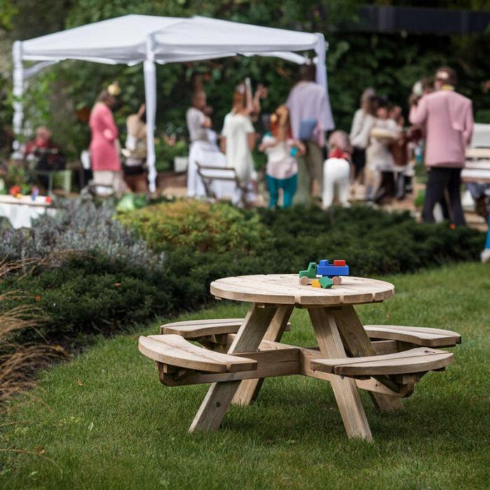 Duurzame ronde picknicktafel van 28 mm dikke planken