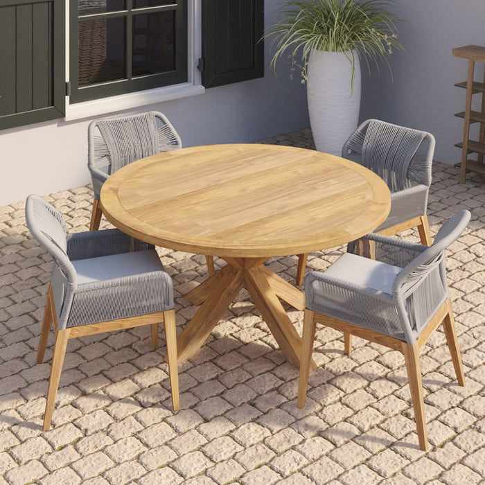 Table de jardin en teck RONDE avec pied croisé (diamètre 150 x 75 cm)